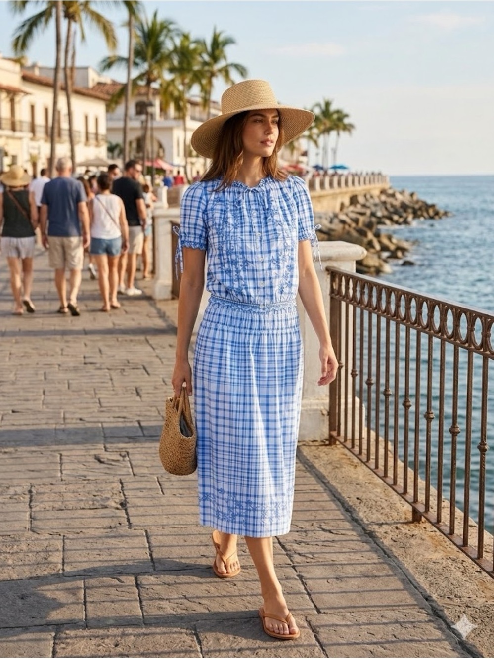 Light Blue Embroidered Cotton Two Piece Set Top And Skirt 🩵💙